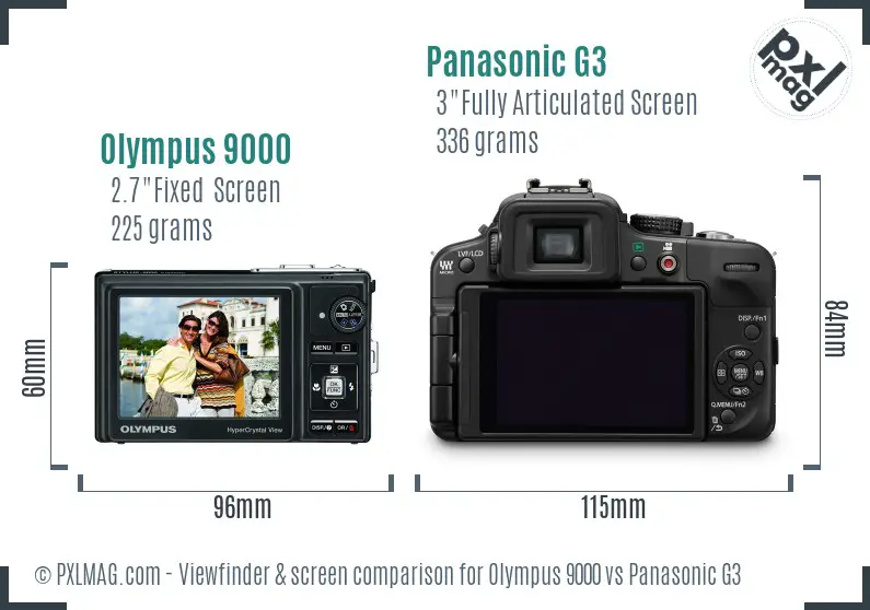 Olympus 9000 vs Panasonic G3 Screen and Viewfinder comparison