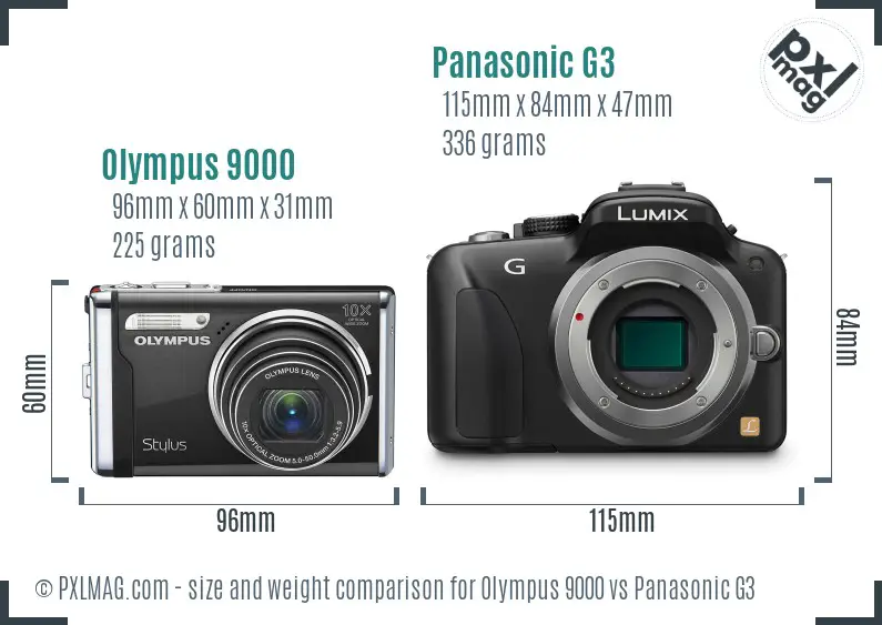 Olympus 9000 vs Panasonic G3 size comparison