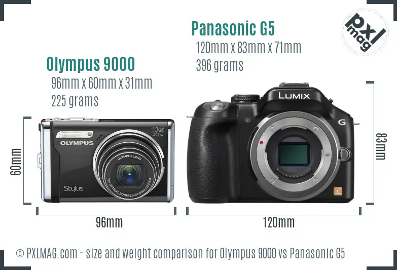 Olympus 9000 vs Panasonic G5 size comparison