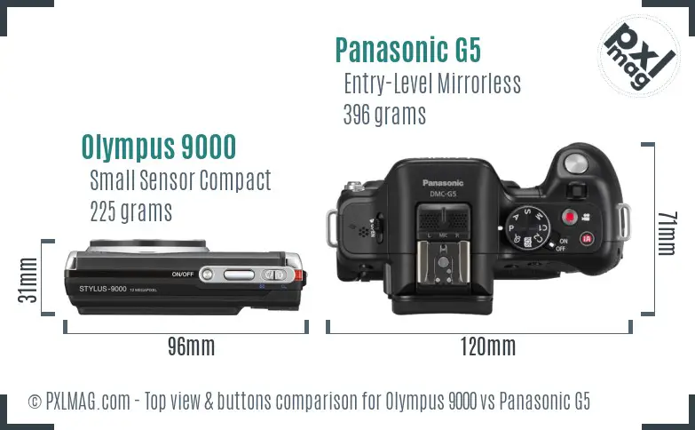 Olympus 9000 vs Panasonic G5 top view buttons comparison