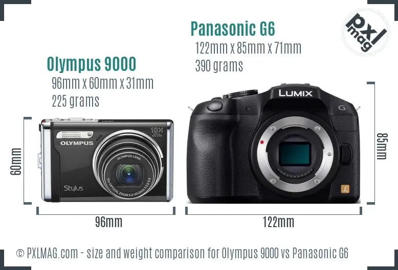Olympus 9000 vs Panasonic G6 size comparison