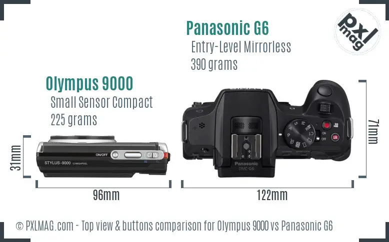 Olympus 9000 vs Panasonic G6 top view buttons comparison