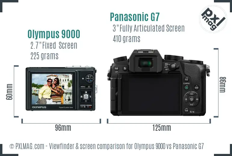 Olympus 9000 vs Panasonic G7 Screen and Viewfinder comparison