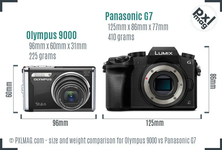 Olympus 9000 vs Panasonic G7 size comparison