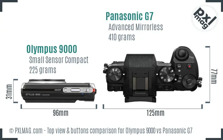 Olympus 9000 vs Panasonic G7 top view buttons comparison