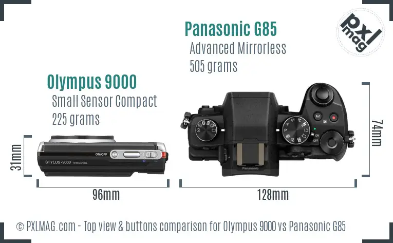 Olympus 9000 vs Panasonic G85 top view buttons comparison