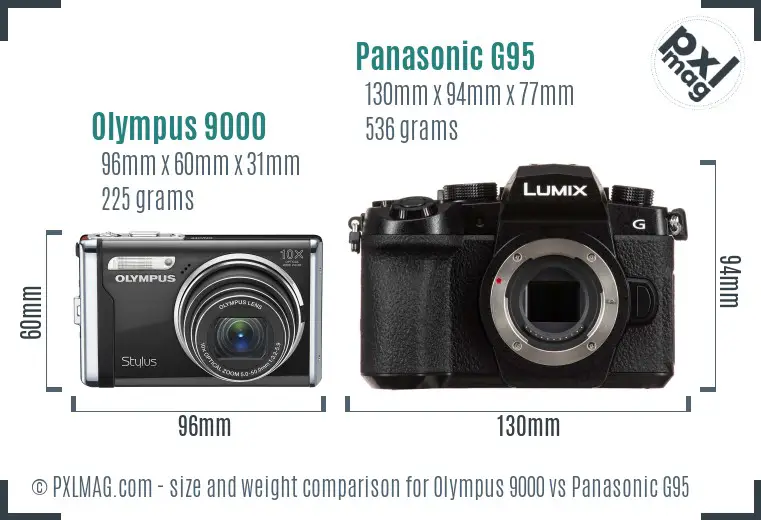 Olympus 9000 vs Panasonic G95 size comparison