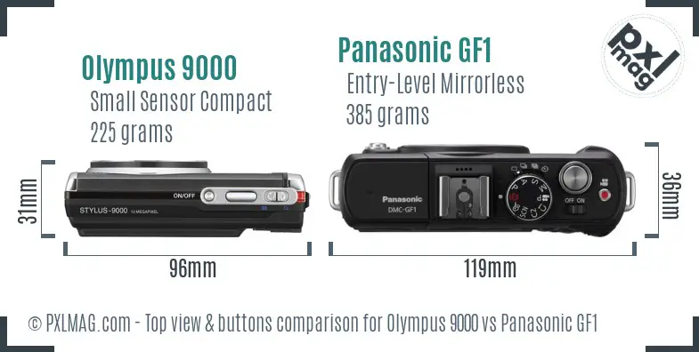 Olympus 9000 vs Panasonic GF1 top view buttons comparison