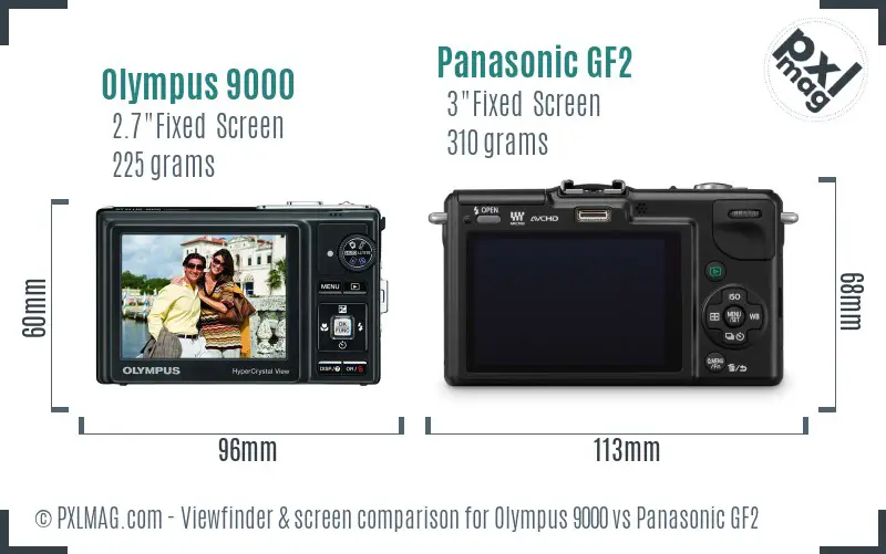 Olympus 9000 vs Panasonic GF2 Screen and Viewfinder comparison
