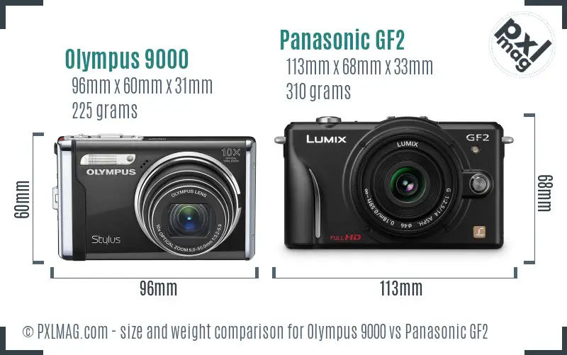Olympus 9000 vs Panasonic GF2 size comparison