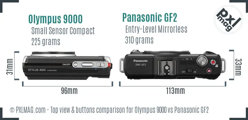 Olympus 9000 vs Panasonic GF2 top view buttons comparison