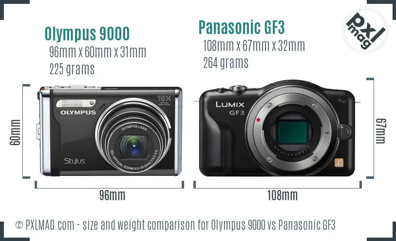 Olympus 9000 vs Panasonic GF3 size comparison