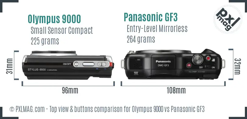 Olympus 9000 vs Panasonic GF3 top view buttons comparison