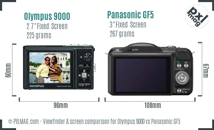 Olympus 9000 vs Panasonic GF5 Screen and Viewfinder comparison
