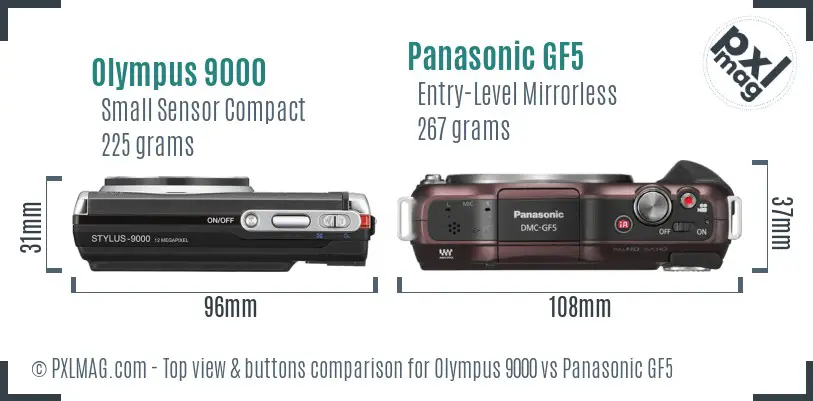 Olympus 9000 vs Panasonic GF5 top view buttons comparison