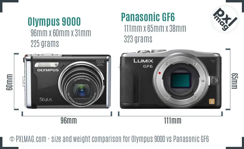 Olympus 9000 vs Panasonic GF6 size comparison