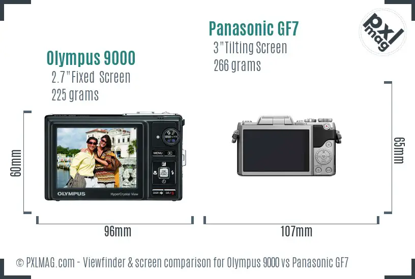 Olympus 9000 vs Panasonic GF7 Screen and Viewfinder comparison