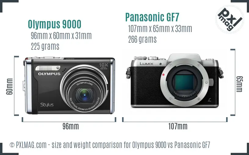 Olympus 9000 vs Panasonic GF7 size comparison