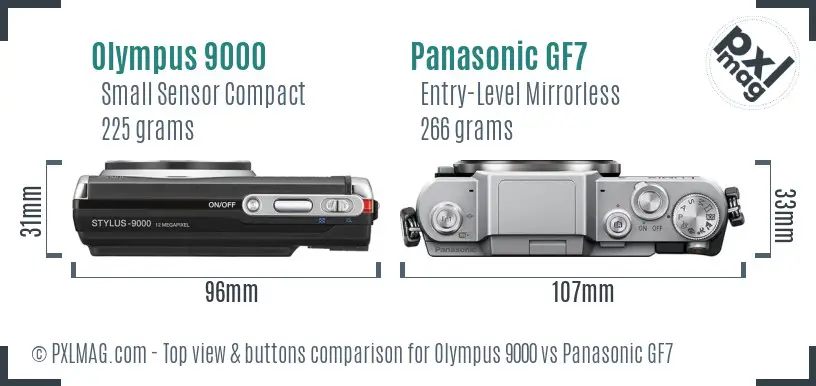 Olympus 9000 vs Panasonic GF7 top view buttons comparison