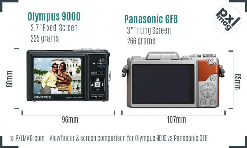 Olympus 9000 vs Panasonic GF8 Screen and Viewfinder comparison