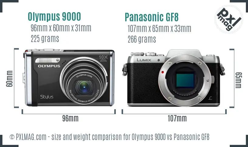 Olympus 9000 vs Panasonic GF8 size comparison