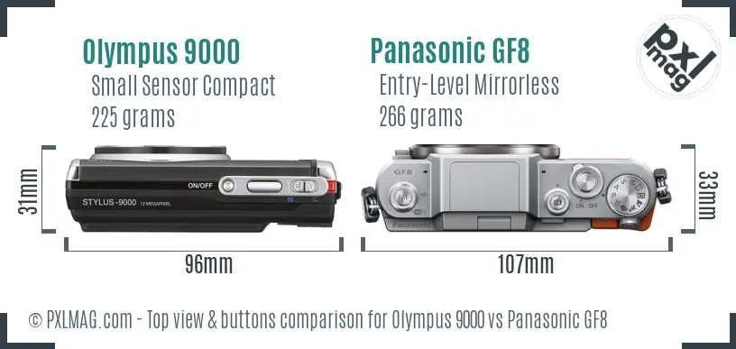 Olympus 9000 vs Panasonic GF8 top view buttons comparison