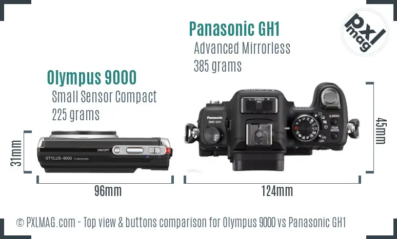 Olympus 9000 vs Panasonic GH1 top view buttons comparison