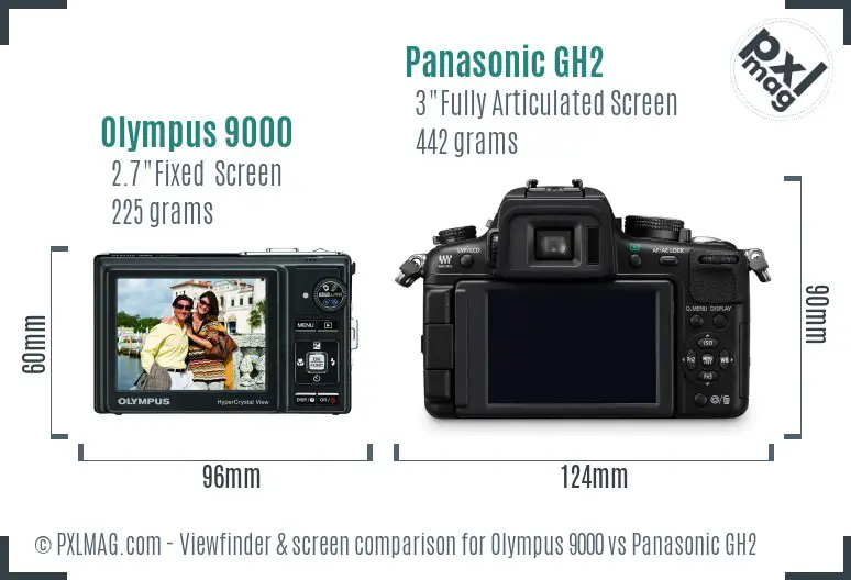 Olympus 9000 vs Panasonic GH2 Screen and Viewfinder comparison