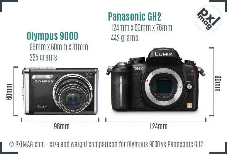 Olympus 9000 vs Panasonic GH2 size comparison
