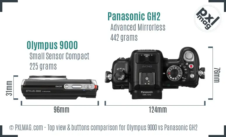 Olympus 9000 vs Panasonic GH2 top view buttons comparison