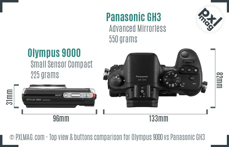 Olympus 9000 vs Panasonic GH3 top view buttons comparison