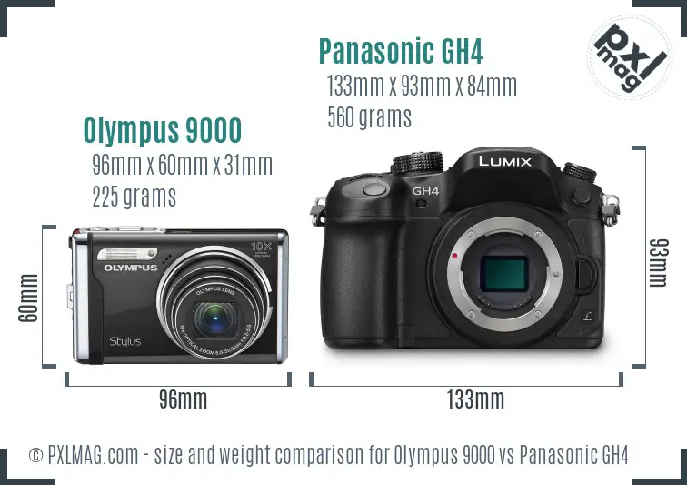 Olympus 9000 vs Panasonic GH4 size comparison