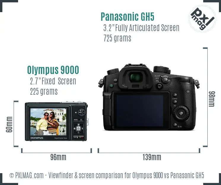 Olympus 9000 vs Panasonic GH5 Screen and Viewfinder comparison