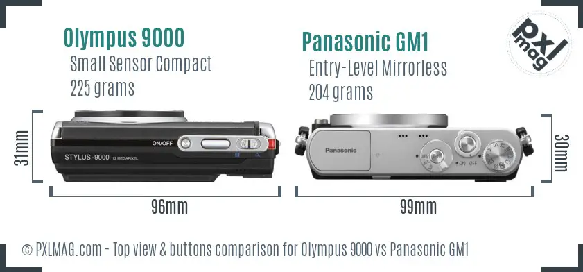 Olympus 9000 vs Panasonic GM1 top view buttons comparison
