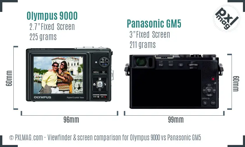 Olympus 9000 vs Panasonic GM5 Screen and Viewfinder comparison