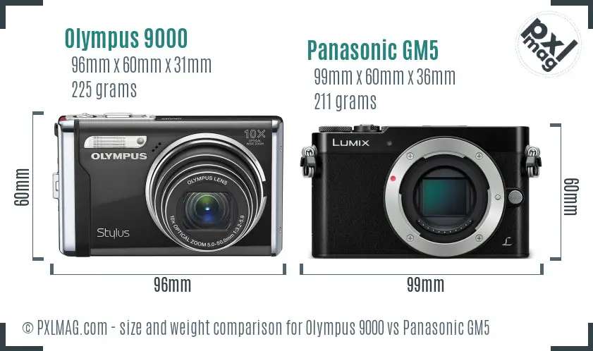 Olympus 9000 vs Panasonic GM5 size comparison