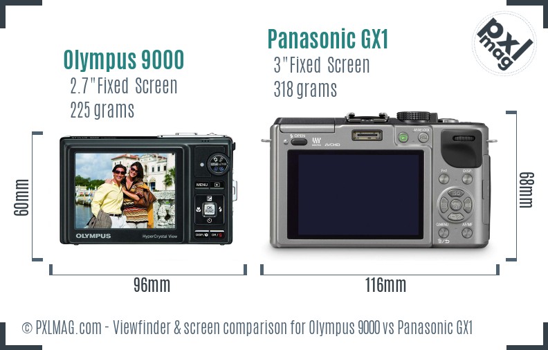 Olympus 9000 vs Panasonic GX1 Screen and Viewfinder comparison