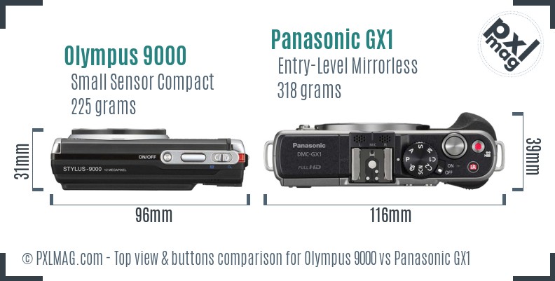 Olympus 9000 vs Panasonic GX1 top view buttons comparison