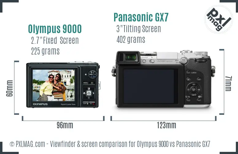 Olympus 9000 vs Panasonic GX7 Screen and Viewfinder comparison