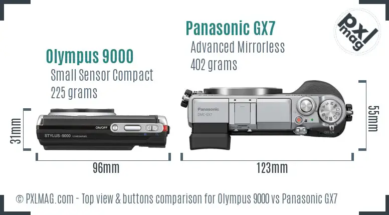 Olympus 9000 vs Panasonic GX7 top view buttons comparison