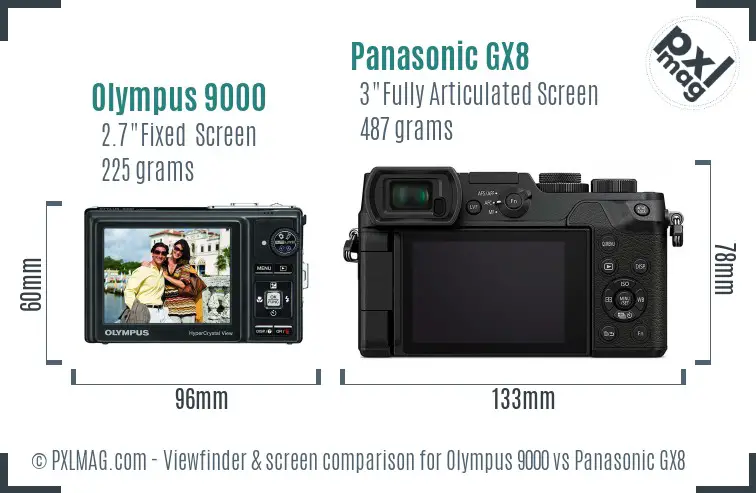 Olympus 9000 vs Panasonic GX8 Screen and Viewfinder comparison