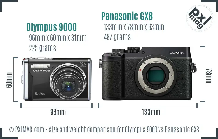 Olympus 9000 vs Panasonic GX8 size comparison