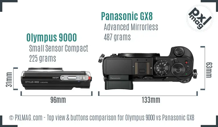 Olympus 9000 vs Panasonic GX8 top view buttons comparison