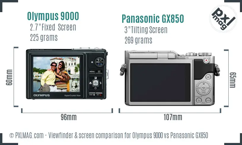 Olympus 9000 vs Panasonic GX850 Screen and Viewfinder comparison