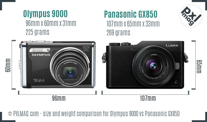 Olympus 9000 vs Panasonic GX850 size comparison