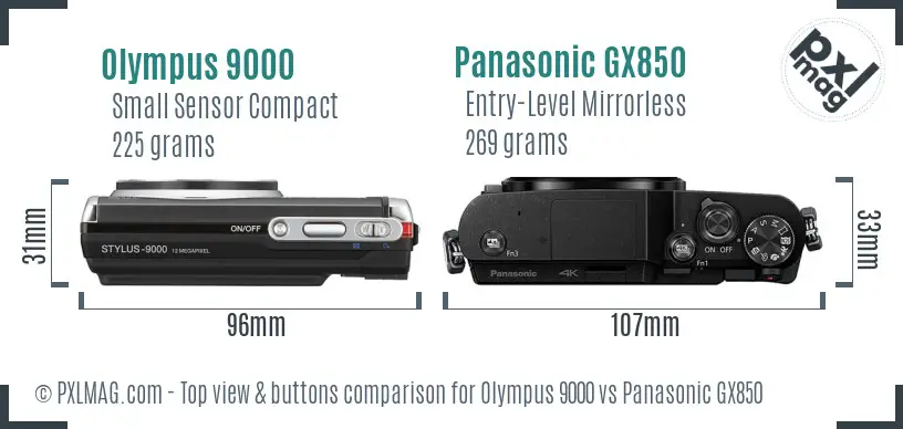 Olympus 9000 vs Panasonic GX850 top view buttons comparison
