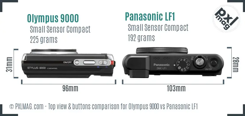 Olympus 9000 vs Panasonic LF1 top view buttons comparison