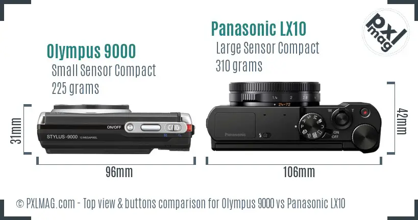 Olympus 9000 vs Panasonic LX10 top view buttons comparison