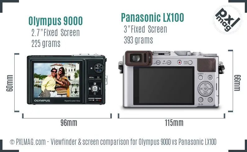Olympus 9000 vs Panasonic LX100 Screen and Viewfinder comparison