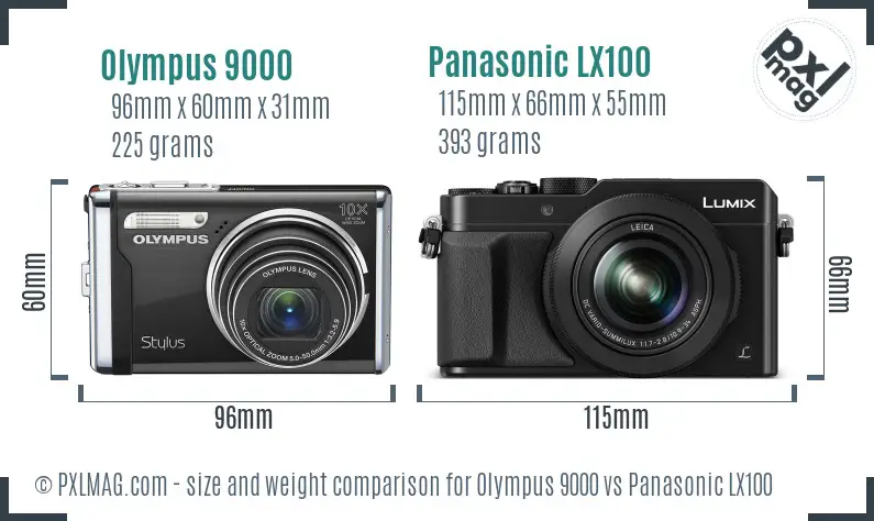 Olympus 9000 vs Panasonic LX100 size comparison